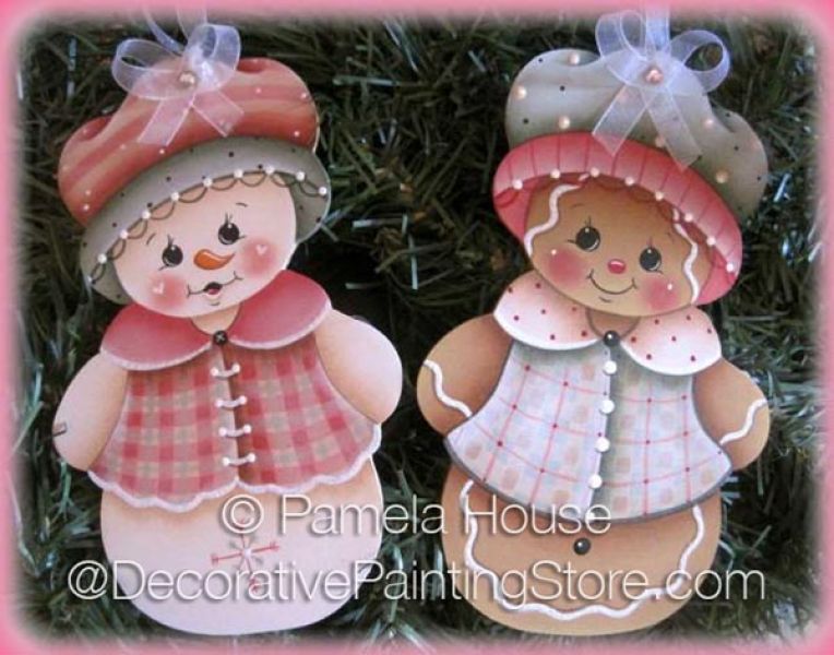 Snowgirl and Ginger Ornament-Magnet or Pin by Pamela House - PDF DOWNLOAD
